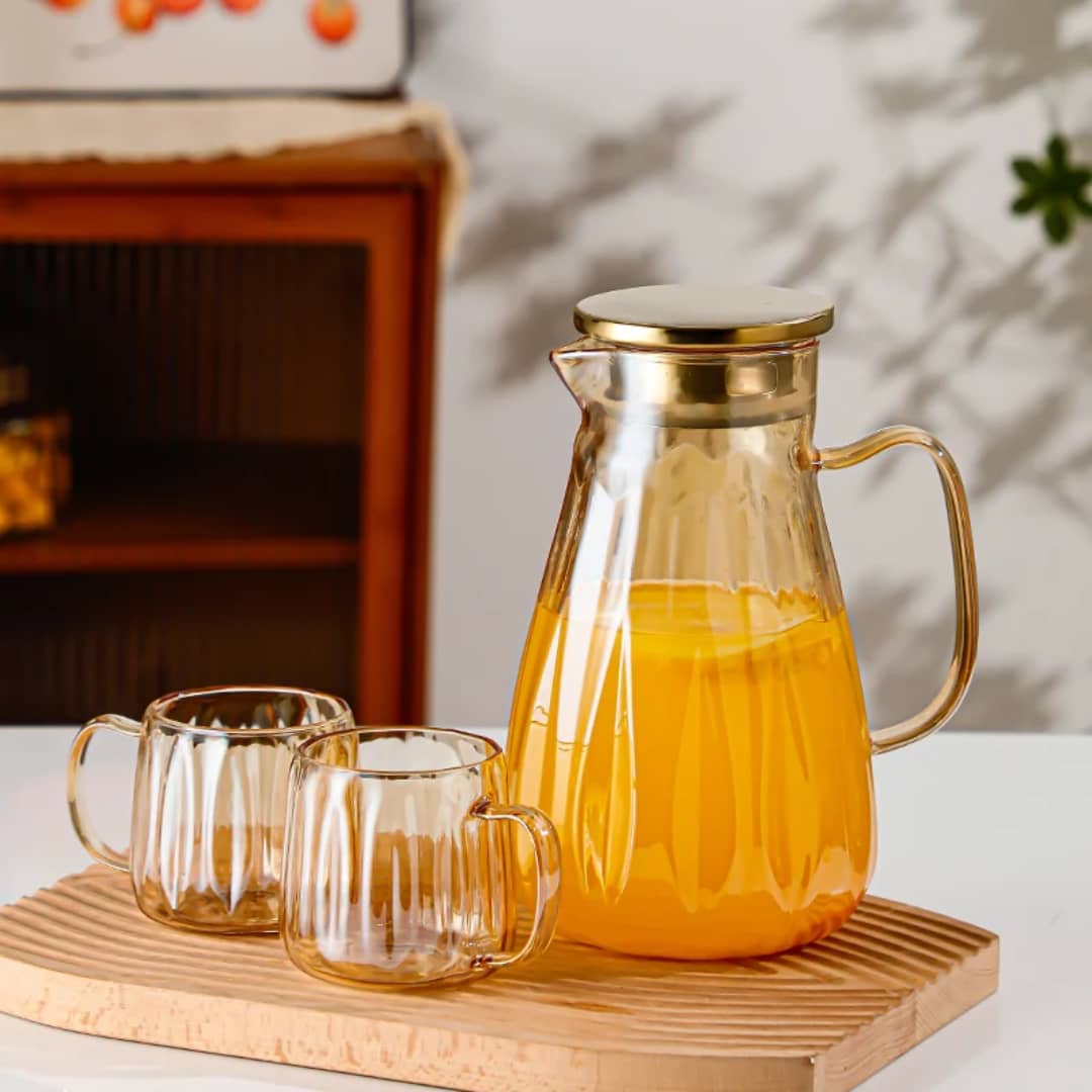 طقم جاك بغطاء ذهبي مع 6 اقلاص زجاج بيد iik-73 glass