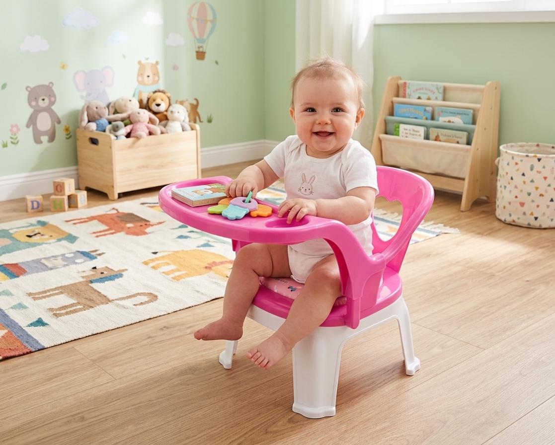 كرسي اطفال بلاستيك مع طاولة اكل