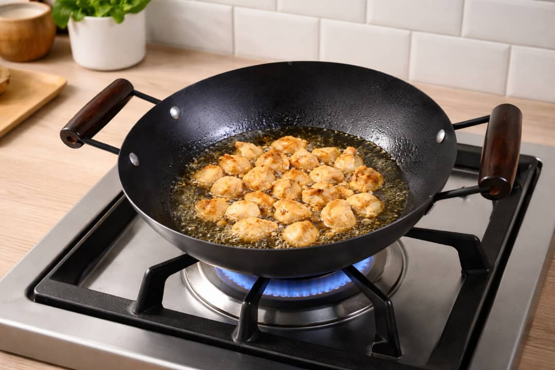 مقلى زيت اسود يدين خشب