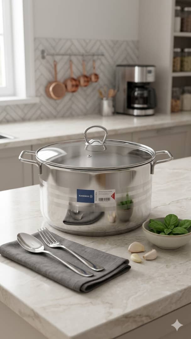 قدر ستيل بغطاء زجاج ويدين 9.8 لتر KARKMOS Astra A-1916G