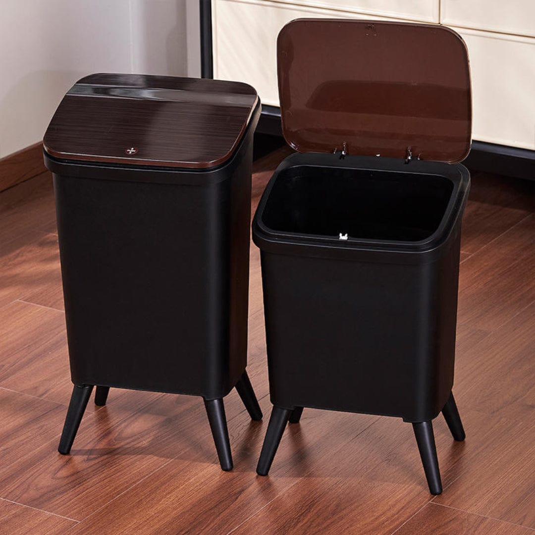 سلة قمامة بلاستيك مستطيل اسود بغطاء مع 4 ارجل