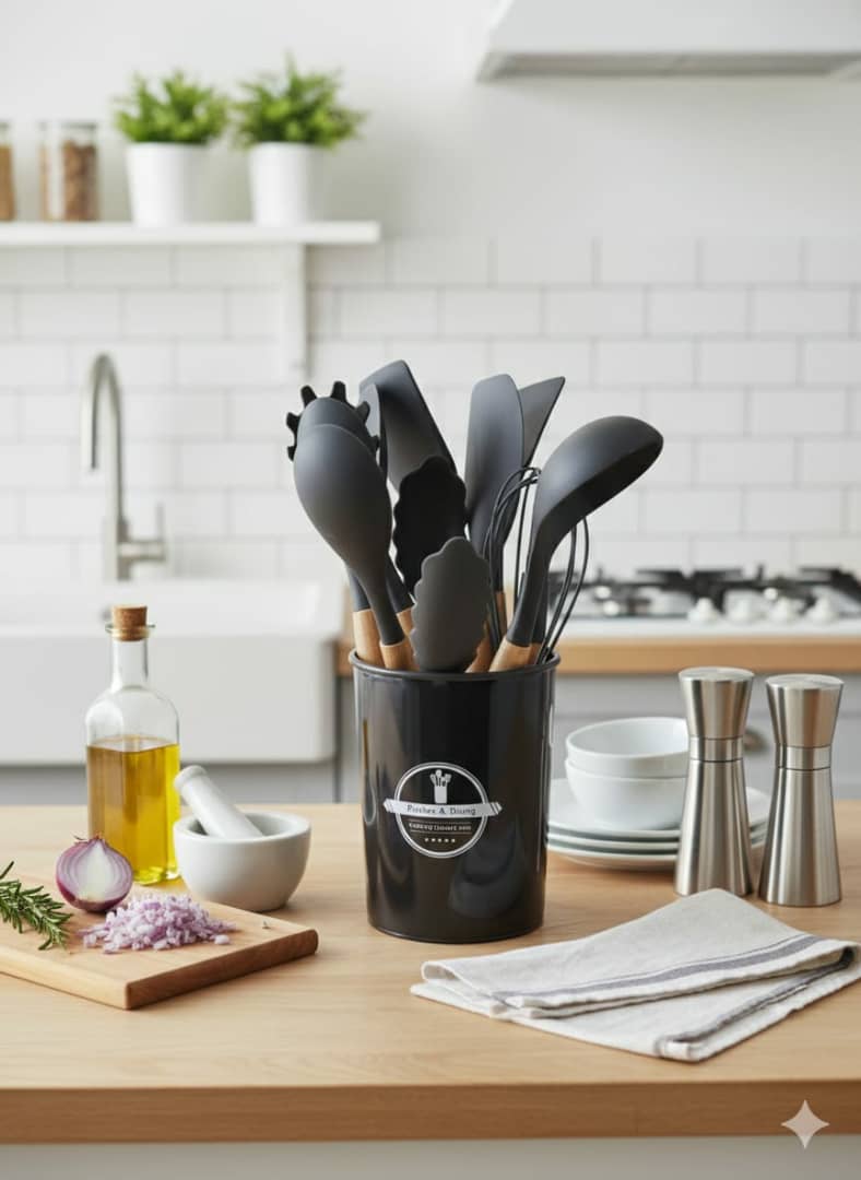 طقم ملاعق طبخ سليكون مع ستاند 12 قطعة AZ-3143