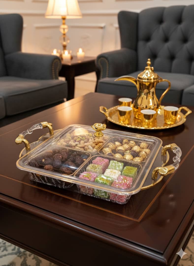 طقم صحن تقديم حلويات اكرليك بيدين مع الغطاء