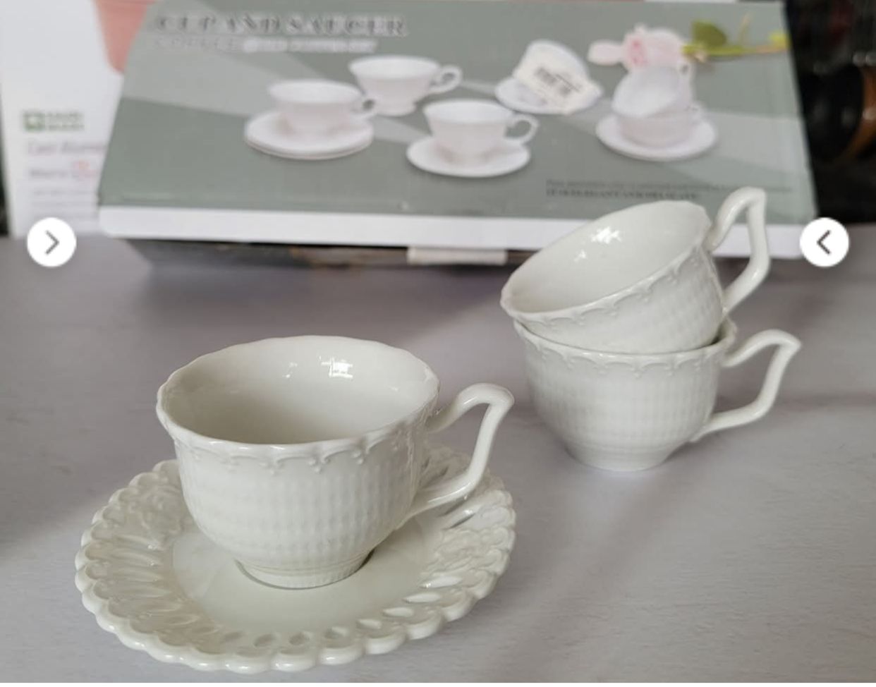 طقم اكواب شاي سيراميك مع سياسر منقوش مخرم *6 حبات GH2-359-358