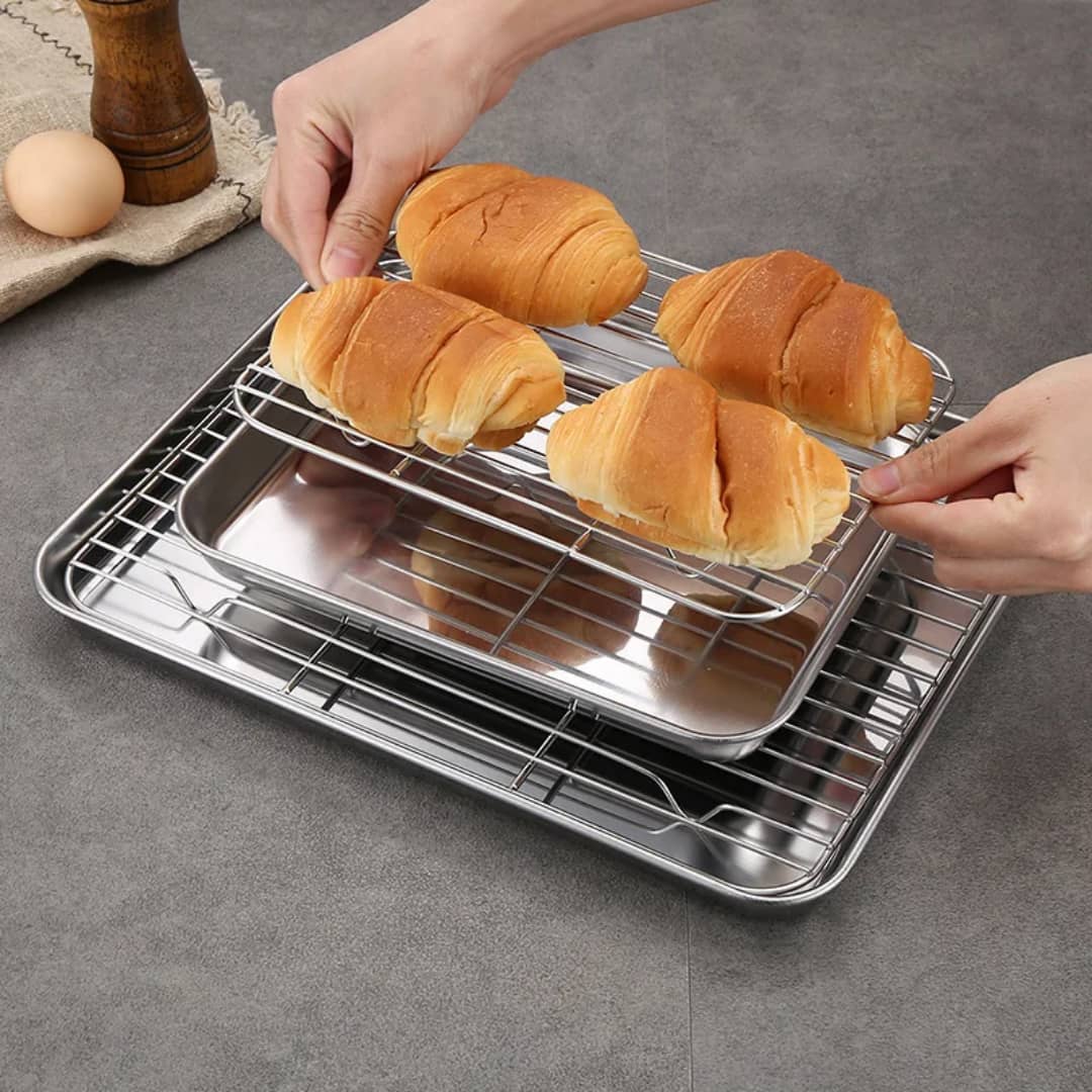 صحن فرن ستيل مع شبك