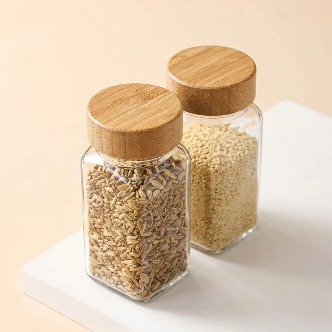 علبة بهارات زجاج غطاء خشب AZ-3165